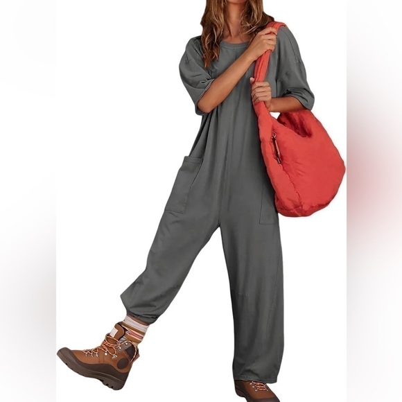 HOTSHOT TEE ONESIE Oversized Slouchy Fit Woman’s Jumpsuit in Gray Medium nwt - Picture 9 of 11
